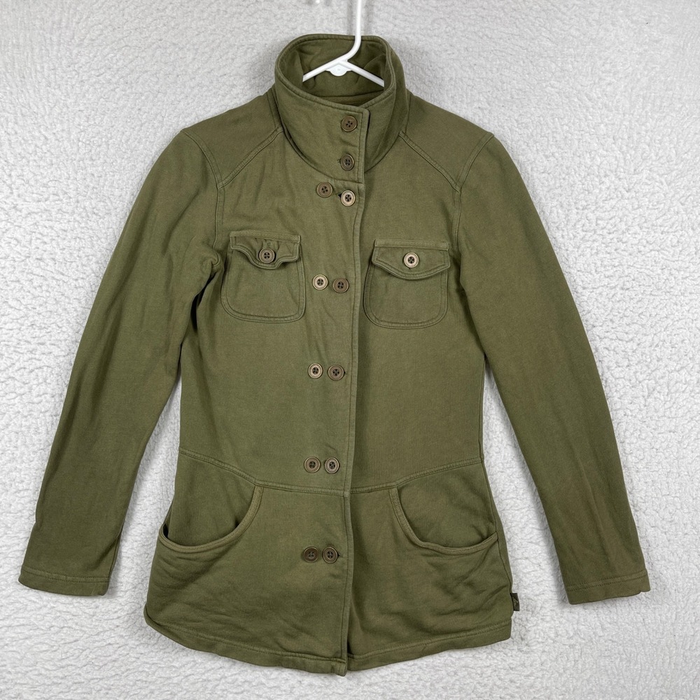 Prana Utility Jacket Womens Small Olive Green Cotton French Terry Military Cargo
